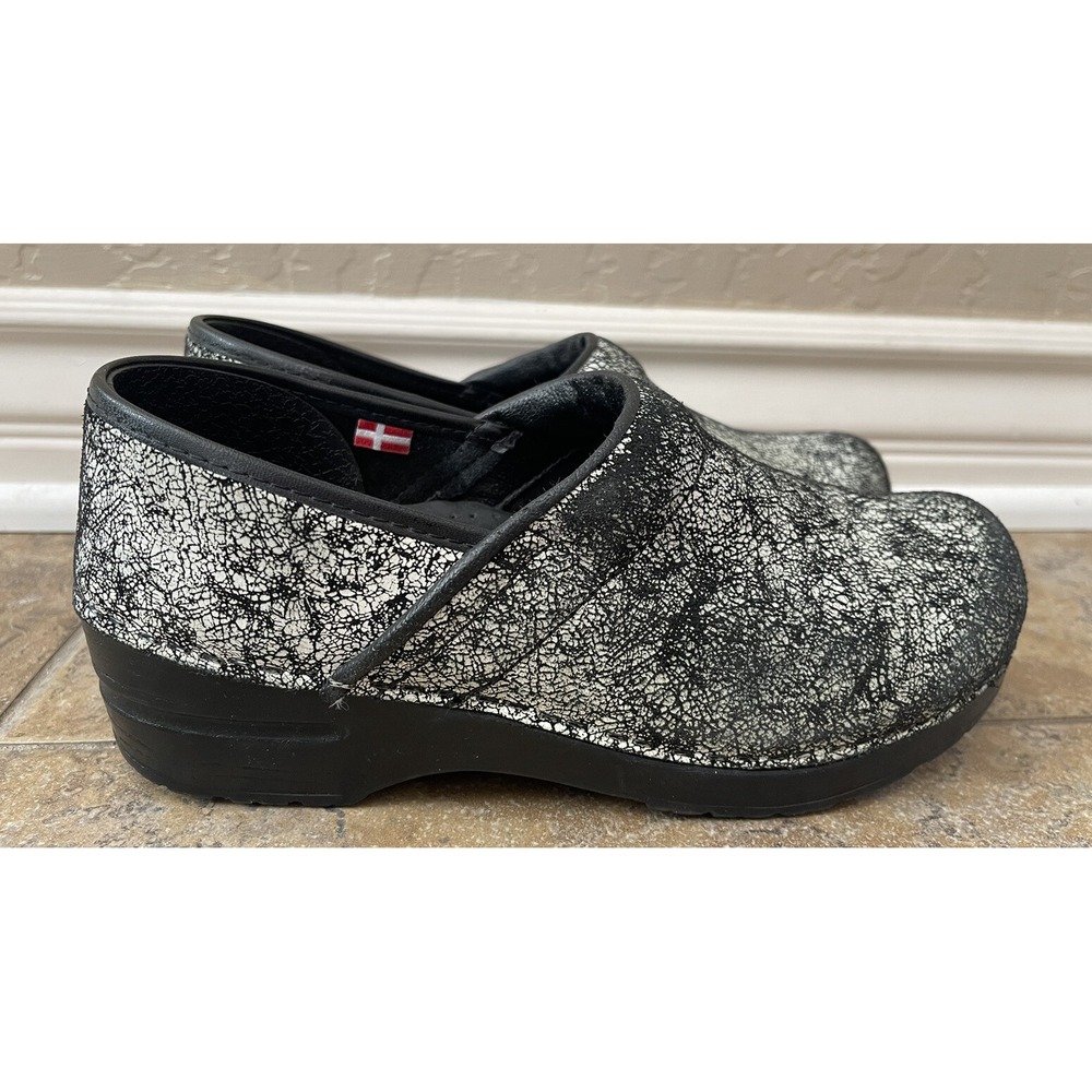 Sanita The Original Danish Clogs Dress Suede Black/White Leather Size 8/38